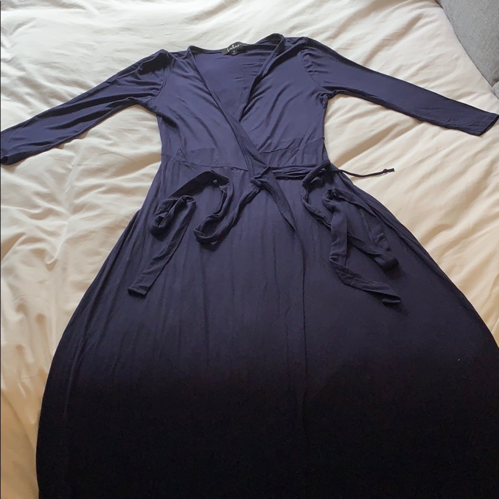Navy blue wrap maxi dress